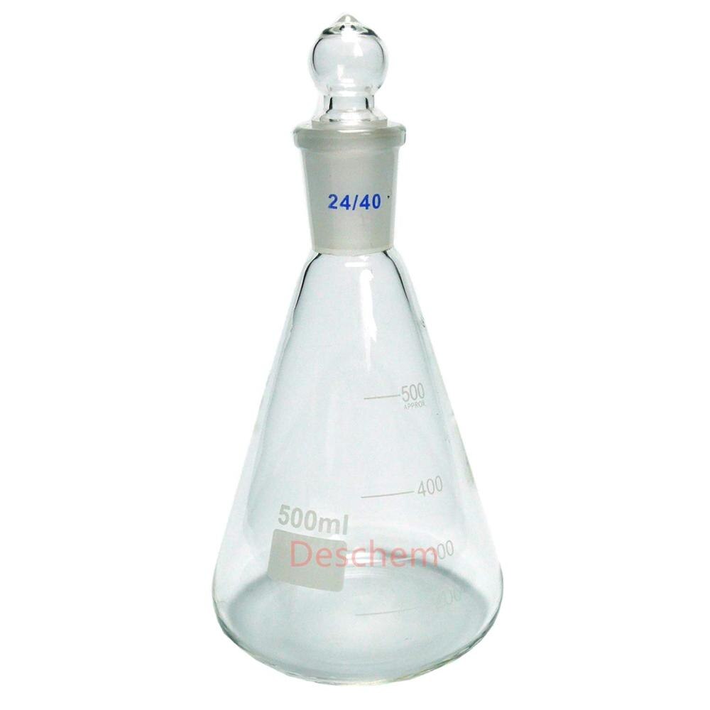 Deschem Glass Erlenmeyer Flask,Lab Conical Bottle with 24/40 Ground Joint Stopper