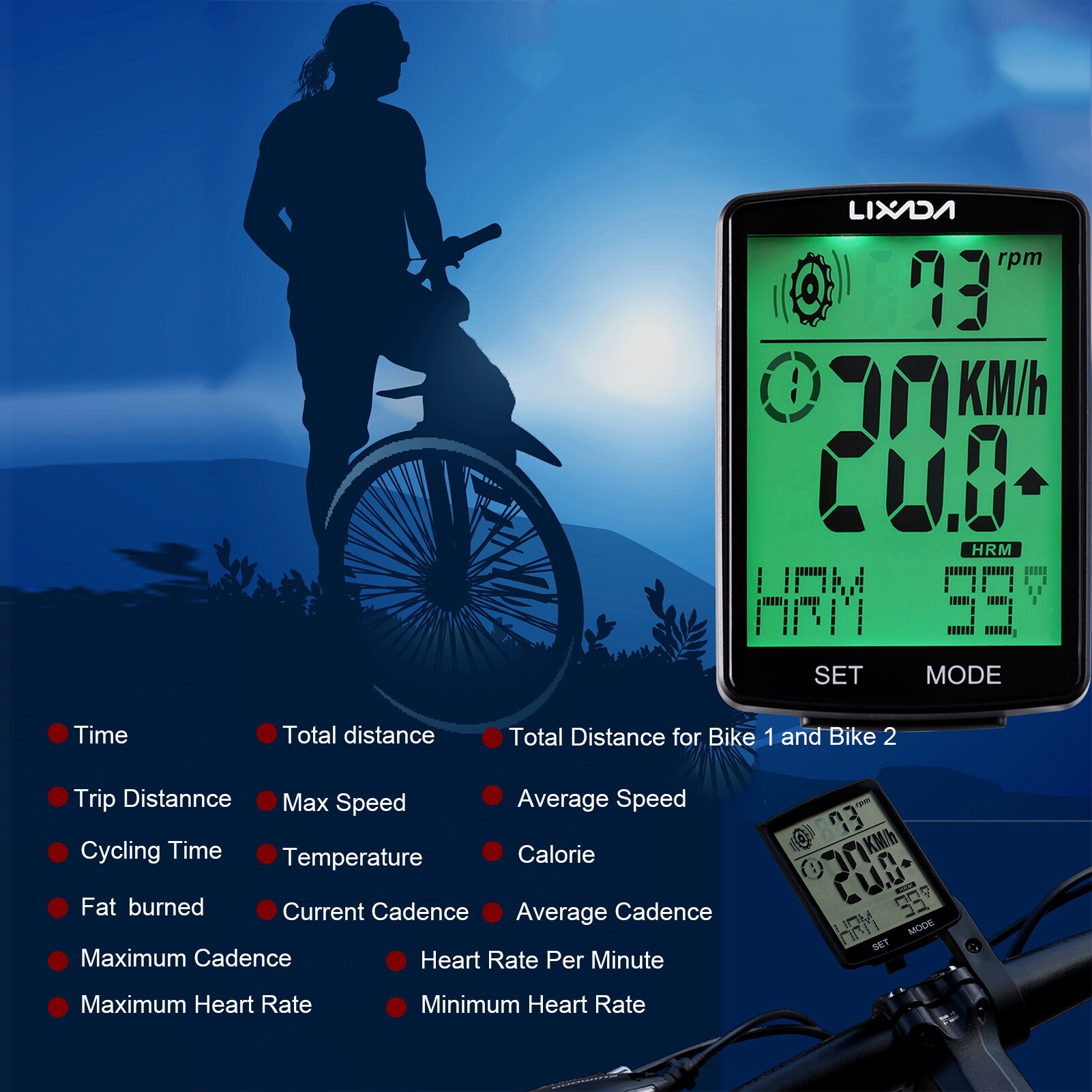 Lixada USB Rechargeable sans fil vélo vélo ordinateur vélo