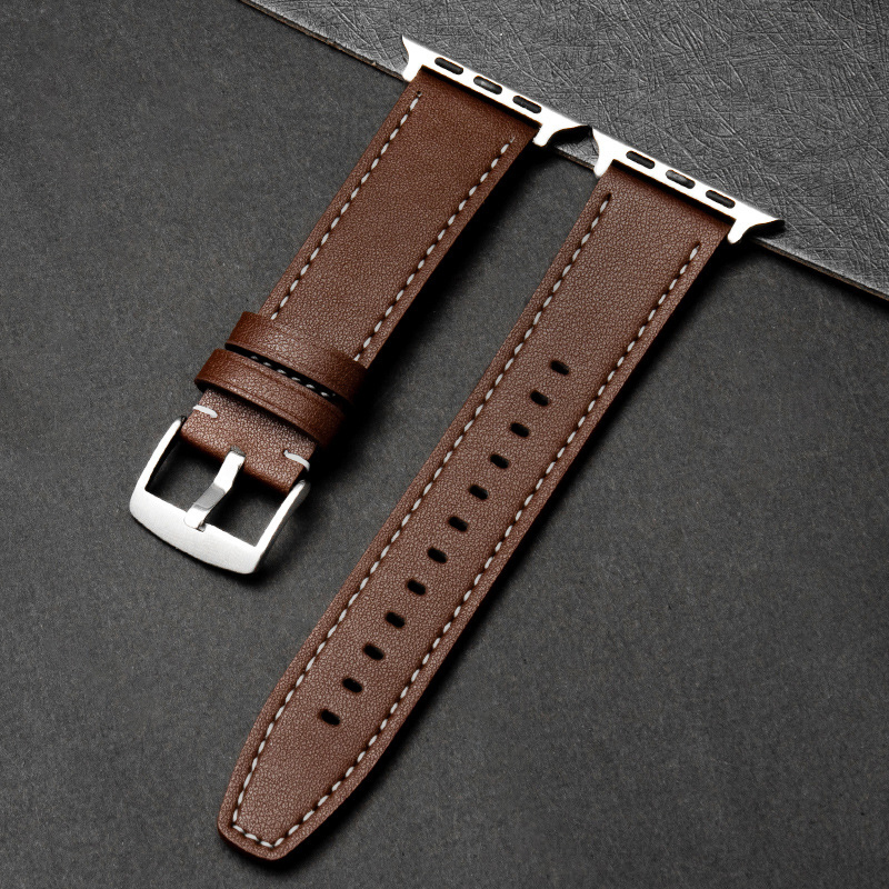 Lærrem til apple watch series 9 8 7 band 45mm 41mm se 6 5 4 44mm 40mm 3 42mm 38mm rem iwatch ultra 2 1 49mm armbånd: Grønnblå / 12mm