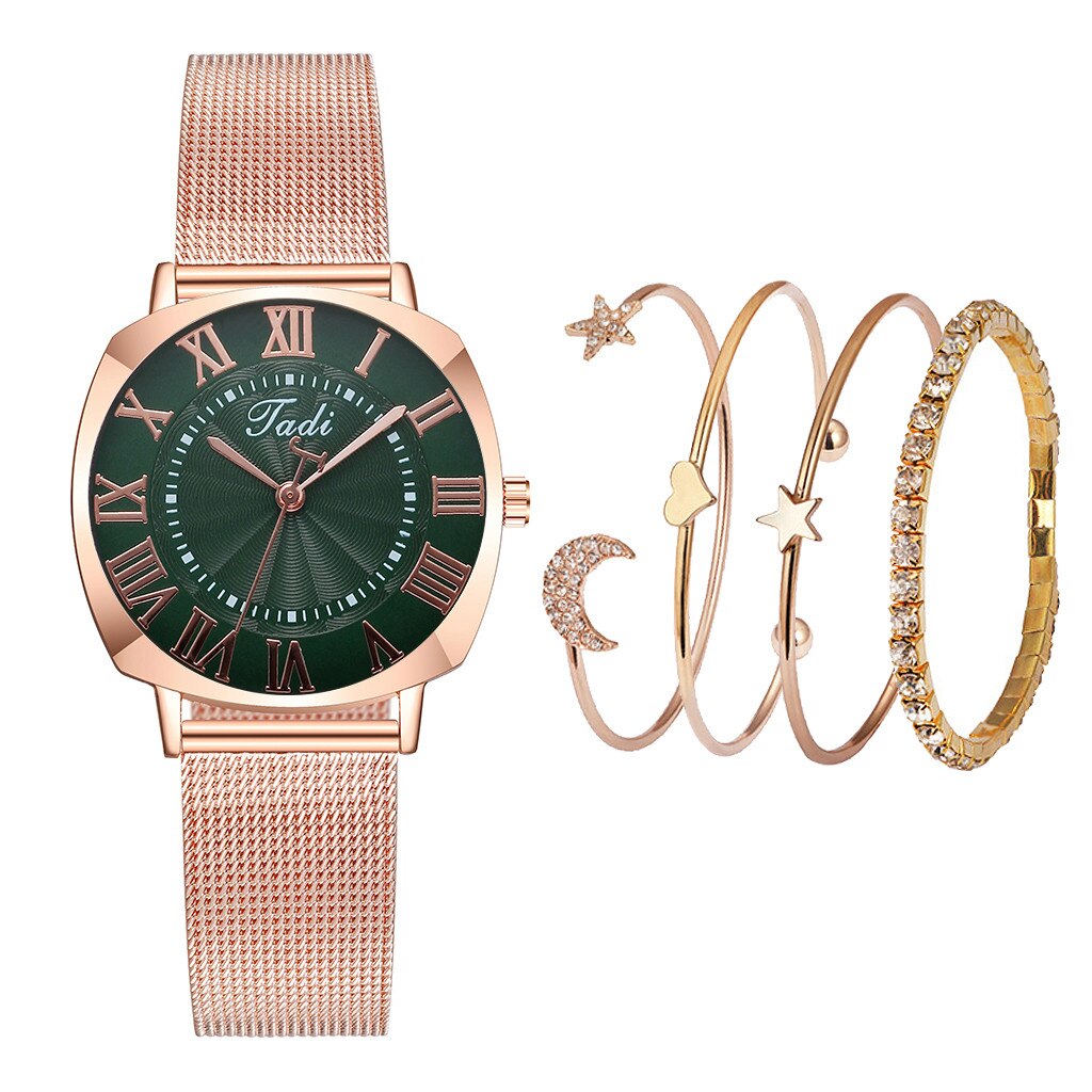 Vrouwen Shining Casual Quartz Rvs Newv Band Armband Horloge Set: A