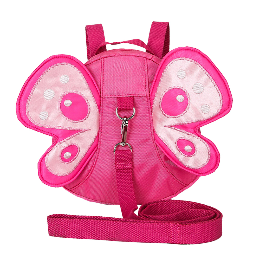 Mochila de nailon para niños, mochila anti-perdida esteroscópicas con alas de mariposa de dibujos animados, bolsa de hombro para niños y niñas (roja)