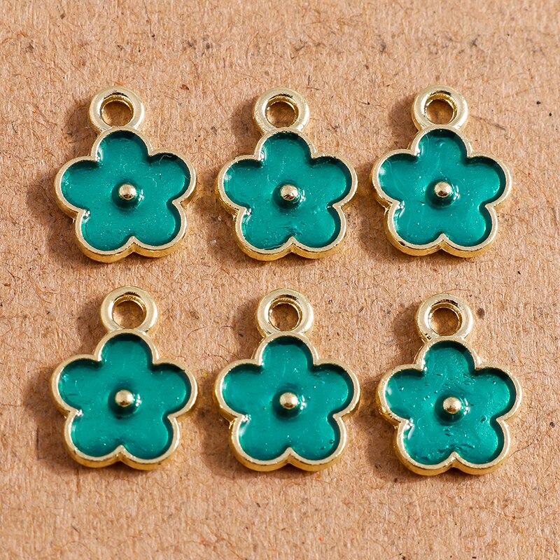 10Pcs 9*12Mm Lichtmetalen Enamel Leuke Bloem Bedels Voor Sieraden Maken Diy Handgemaakte Vrouwen Oorbellen Hangers kettingen Accessoires: Green Color