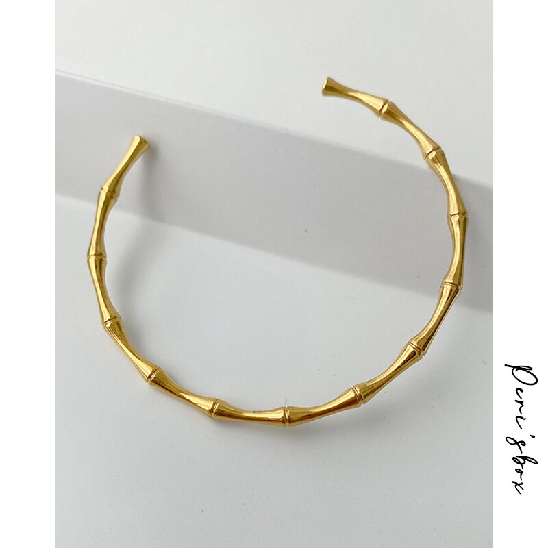 Peri&#39;sbox Gold Color Linked Bamboo Bangles Thin Geometric Bangles for Women Open Minimalist Cuff Bangles Adjustable Jewelry