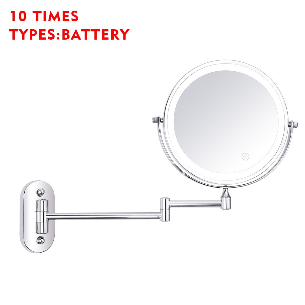 Extendable LED Lighted Two Sided Bathroom Home Decoration 360 Degree Swivel Makeup Mirror Adjustable Arm Wall Mounted Magnifying