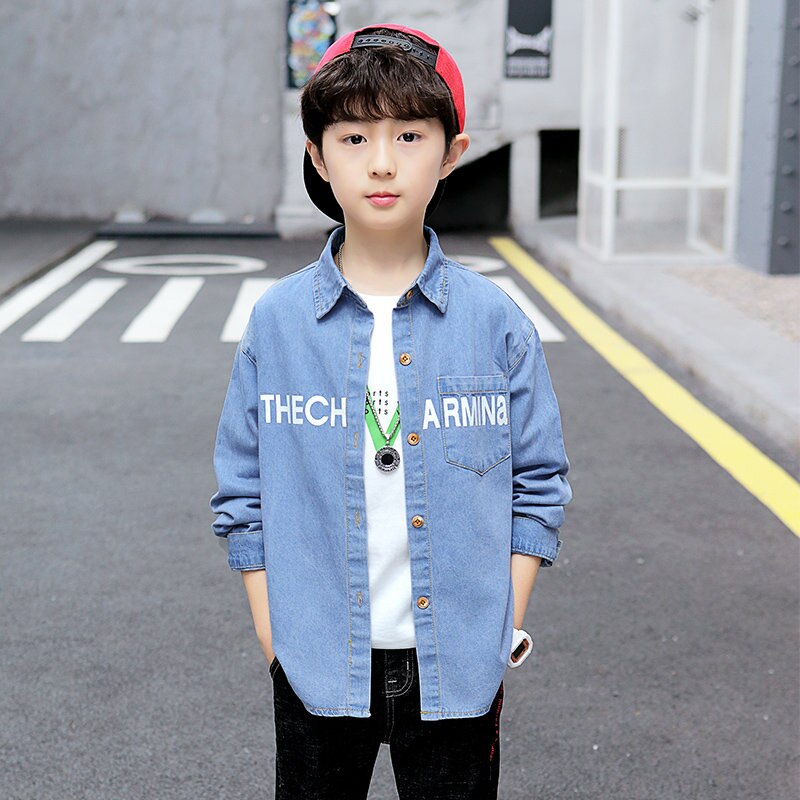 Camisas vaqueras 100% algodón para niños, camisas escolares de para niños, blusa vaquera de manga larga, chaqueta para niños adolescentes de 4 a 13 años