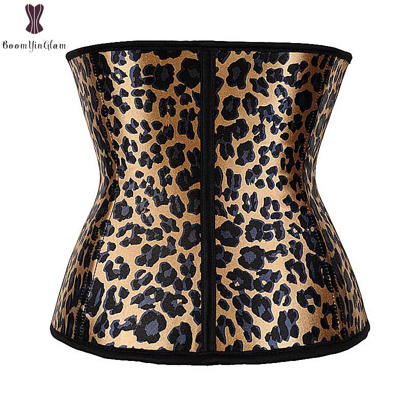 Leopard Print Latex Waist Trainer Plus Size Waist Cincher Spiral Steel Boned Corset Sexy Women Outfit Corsets Tiger Print Korset