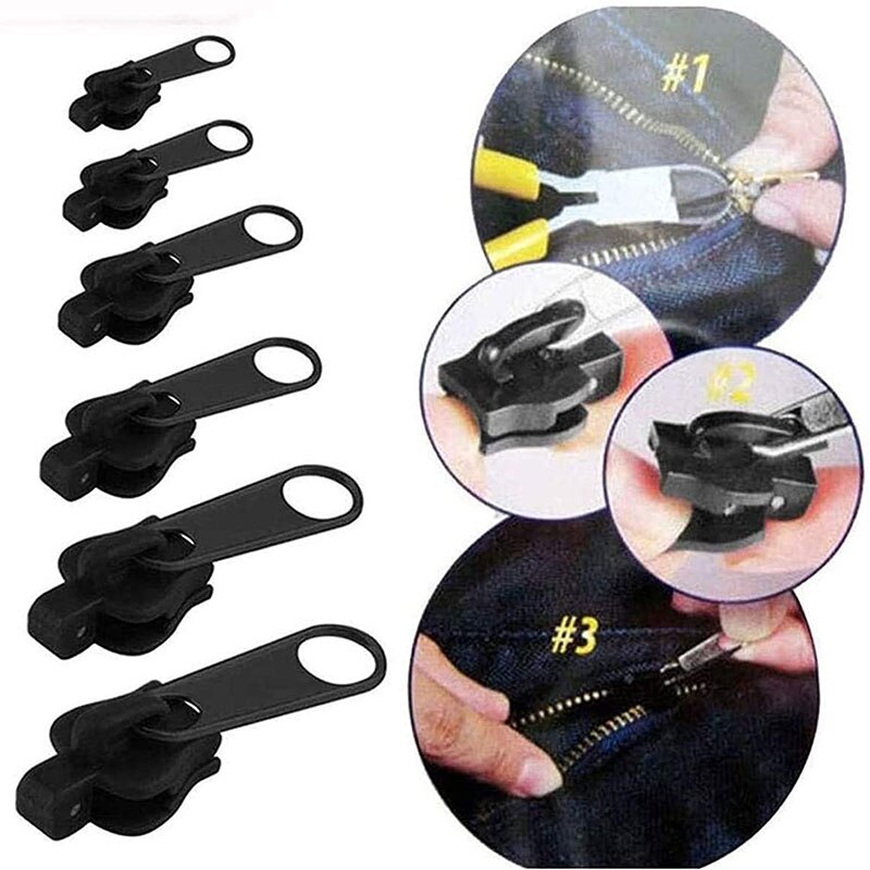 6Pcs Instant Zipper Universal Instant Fix Zipper Repair Kit Replacement Zip Slider Teeth Rescue Zippers Clothing Sewing Zipper