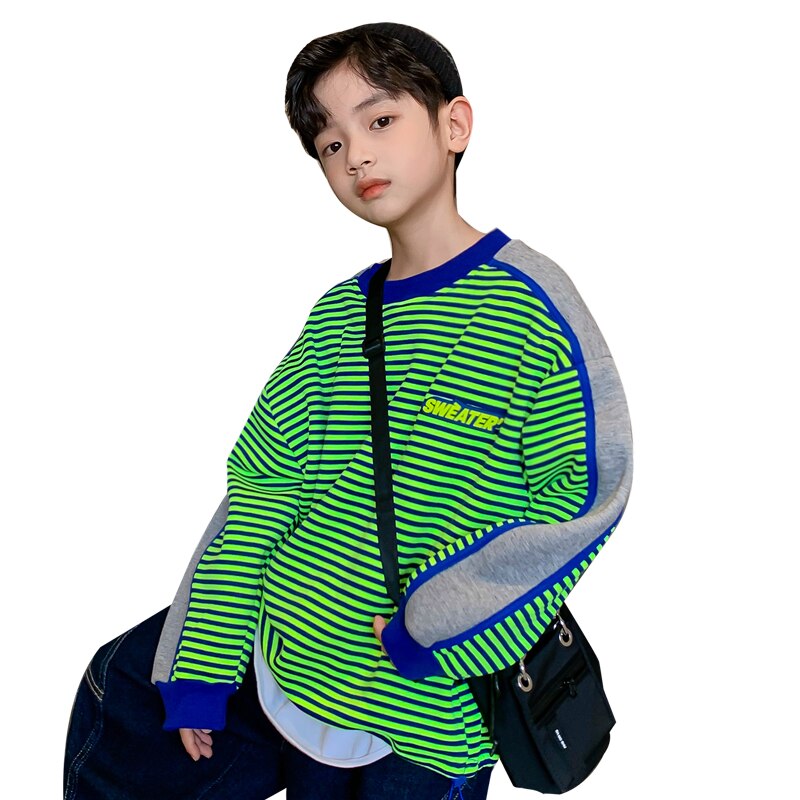 Sudadera gruesa de manga larga para niño, ropa deportiva coreana con estampado a rayas, holgada, para otoño e invierno,