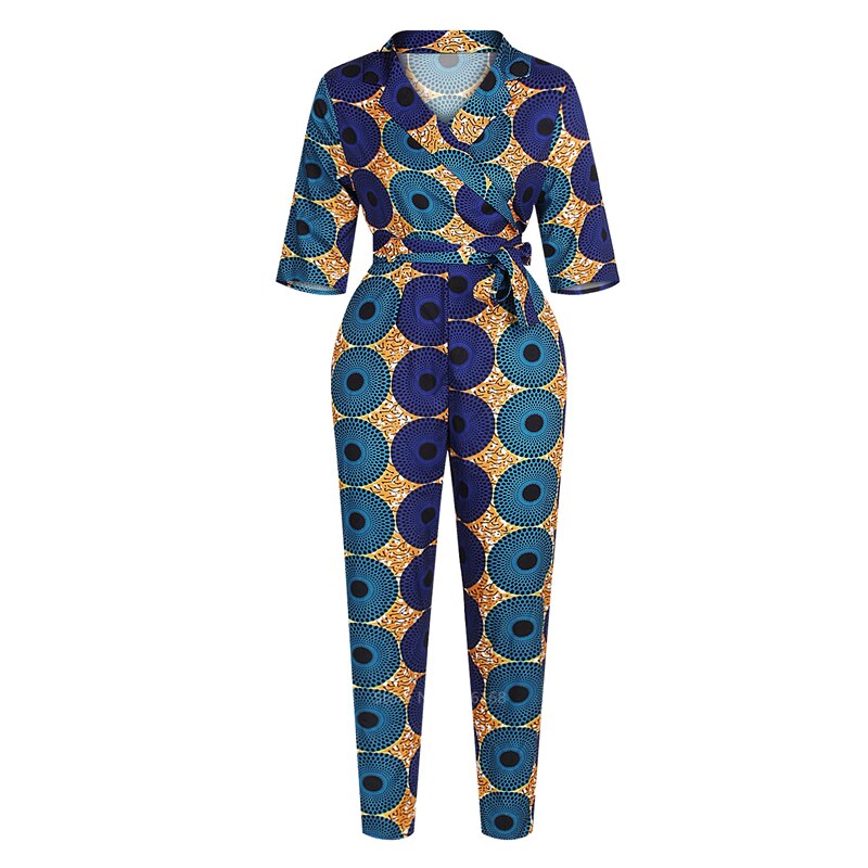 Høstkjole africaine news afrikanske kjoler for kvinner off the shoulder dashiki print v-hals jumpsuit pluss damekl.: Farge 1 / M