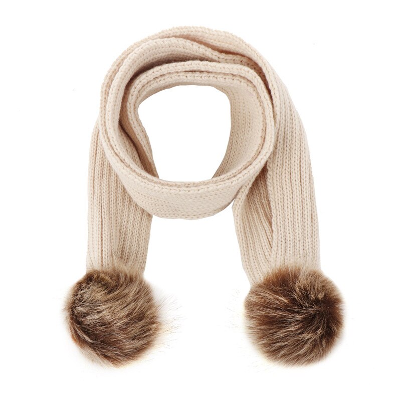 Leuke gebreide kinderen hoed met een sjaal dubbele bal faux fur hoeden sjaals set winter accessoires voor baby sjaal muts kids: 5