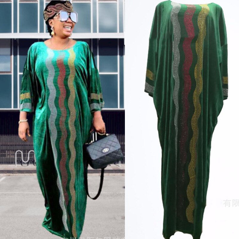 African Muslim Dress Women Velvet Diamond Abaya Moroccan Kaftan Islamic Clothing Moroccan Kaftan Djellaba Jubah Musulman Robe: Green