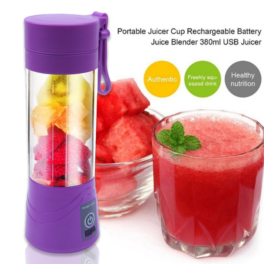Portable Blender Bottle USB Fruit Mixer Cup Mini Juicer Blender Machine Smoothie Maker Blenders Juice Extractor Baby Food Maker: 4 blade / purple
