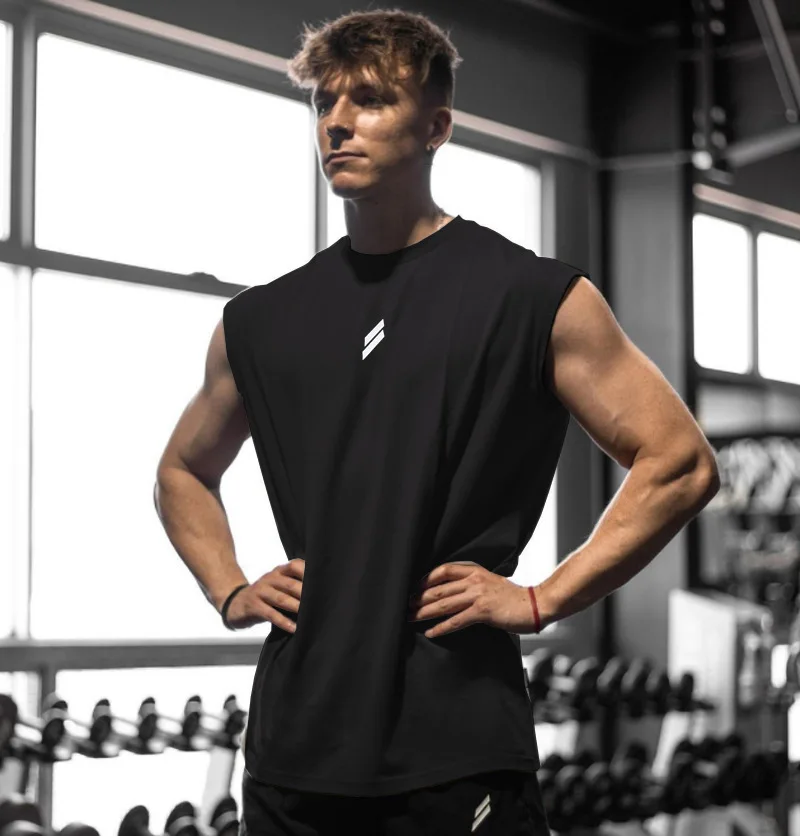 Sommer fitness sport tanktop herre åndbar løs mesh trænings-t-shirt uden ærmer hurtigttørrende vest herre fitnesstøj: Xl / Sort