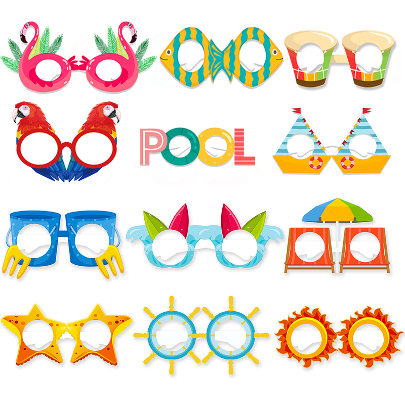 12 stks Hawaii Aloha Thema Zomer Fruit Papieren Glazen Foto Props Hawaiiaanse luau Tropisch Strand Zwembad Verjaardagsfeestje Decor Kids: Licht Groen