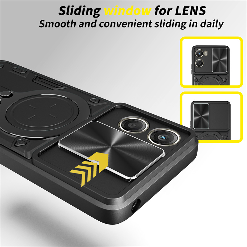 Voor Moto G86 G56 G06 Power Case Shockproof Armor Slide Camera Bescherm Back Cover voor Motorola G86 56, magnetische Ring Houder Cover