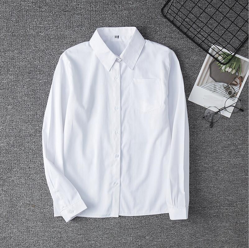 Witte katoenen japanse studente meisjes school jk uniform top grote maat xs -5xl middelbare school uniformen lange mouwen wit overhemd: Wit / Ik
