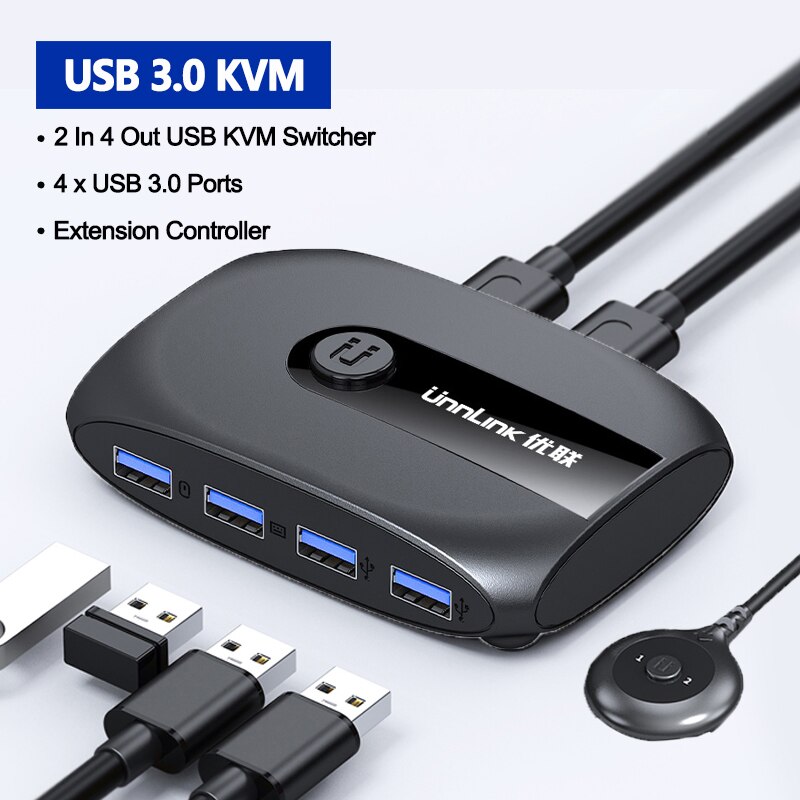 Unnlink USB KVM Switch USB 3.0 Switcher KVM Switch for Windows10 PC Keyboard Mouse Printer 2 PCs Sharing 4 Devices USB Switch: USB 3.0 Switch