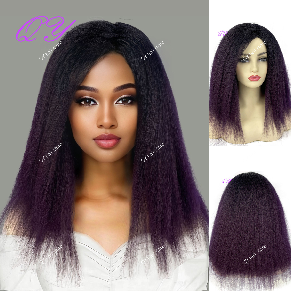 Syntetyczna peruka Yaki Straight Brown ( # 4) Peruki dla afrykańskich kobiet codziennego użytku Naturalne puszyste długie włosy: 4/27hl