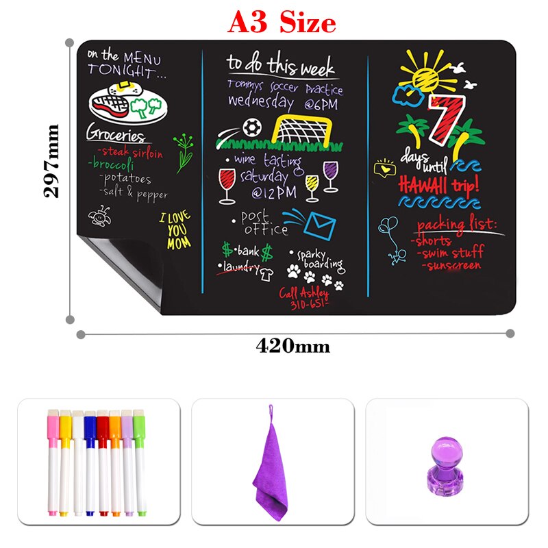 A3 Size Chalkboard Sticker Magnetic Blackboar Black Presentation Poster Boards School Supplies Planner Calendar Dust Free Chalk: Default Title