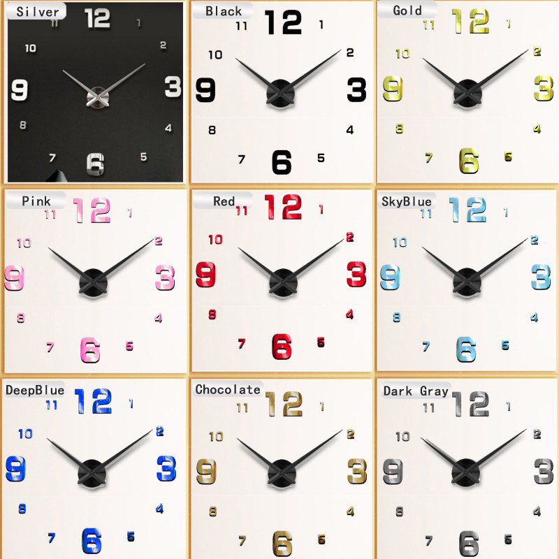 Horloge murale miroir de grande taille | Autocollant 3D, décoration de la maison, grande horloge murale, pour salle de meetting,