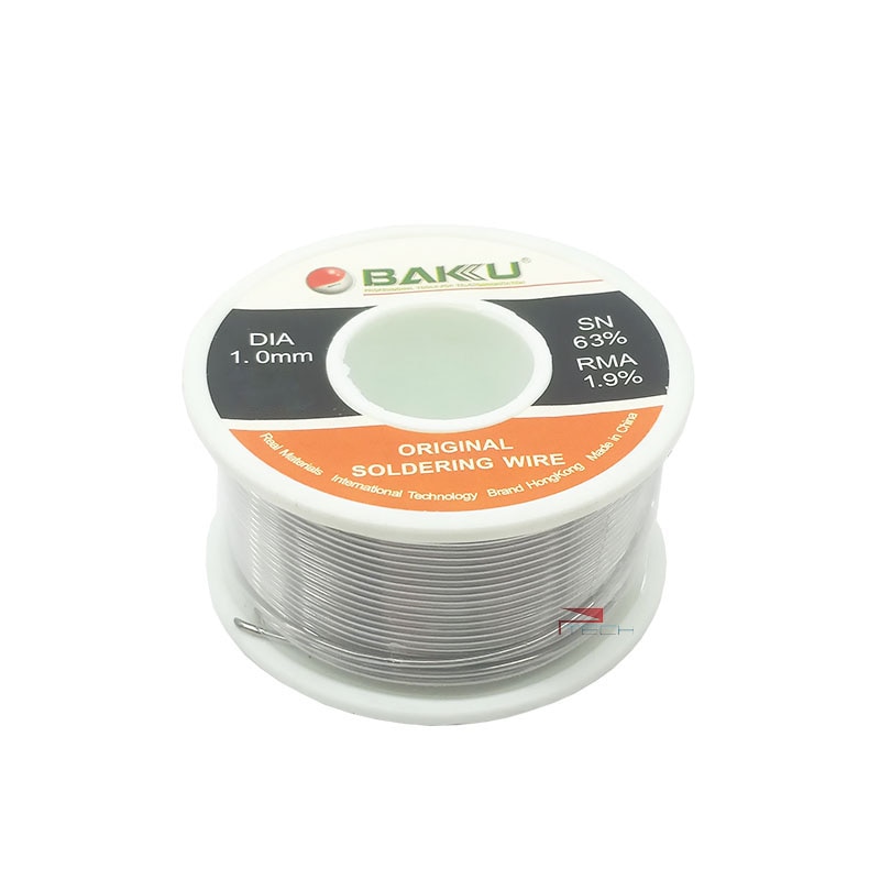 Bobina de alambre de soldadura baku de  bk 100 hilos, estaño, plomo, núcleo de resina, hierro, 0.8mm x 1mm para soldar móviles.