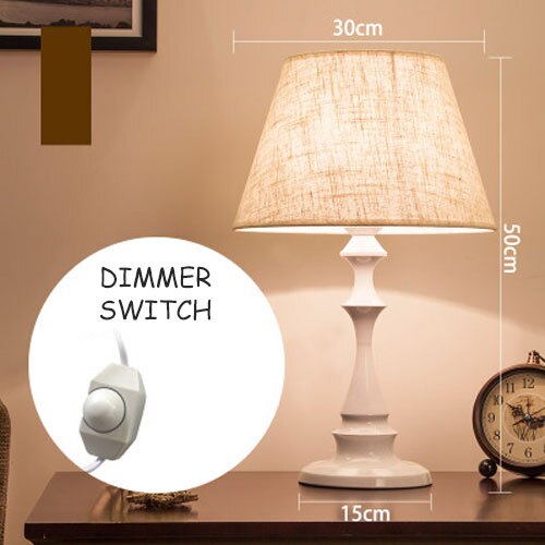 Table Lamps for Bedroom Bedside LED Nordic Modern Fabric Shade Desk Light for Living Room Study E27 Decor Lighting Night Lights: A Style White Dimmer