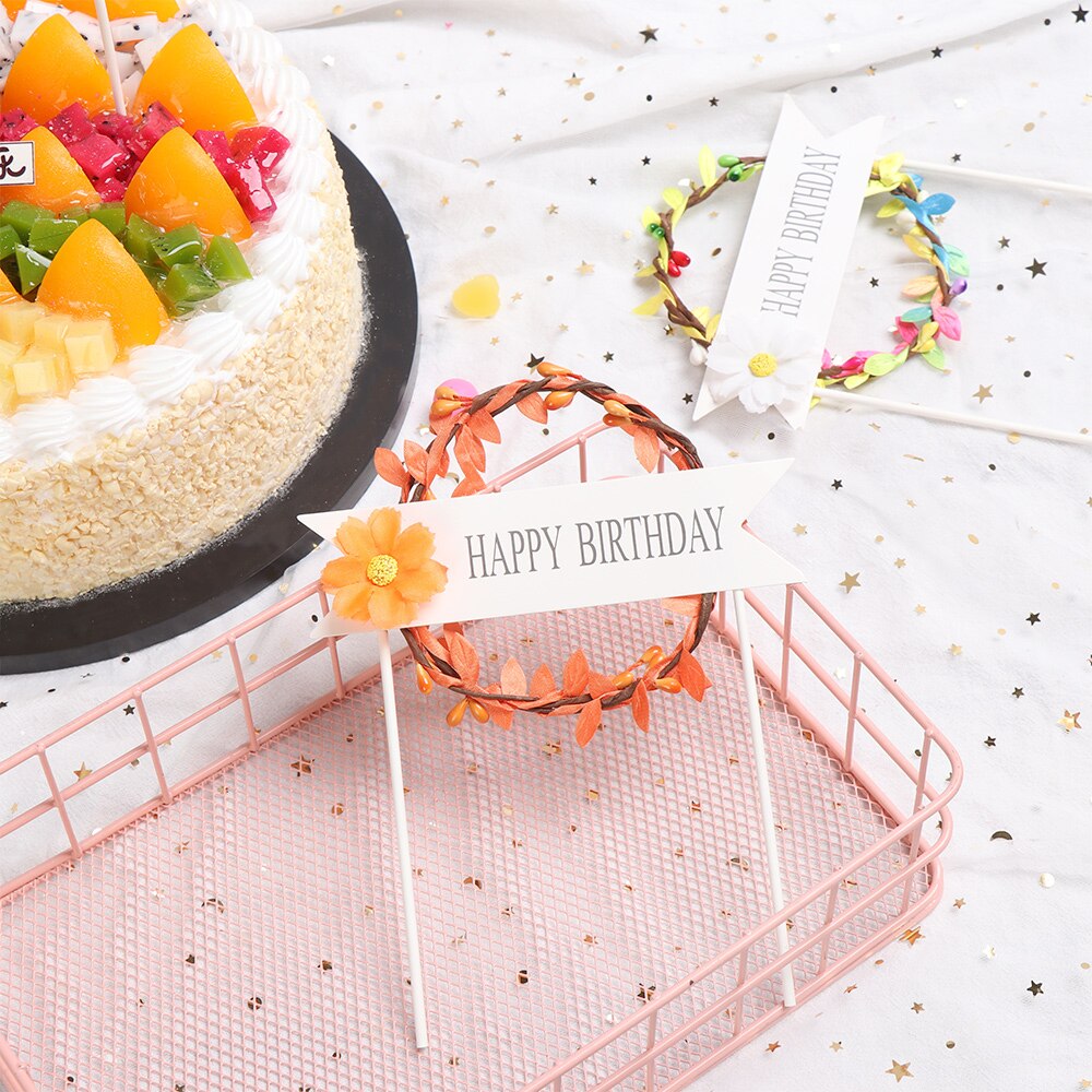 LED Cake Topper Glowing Artificial Garland Cake Topper For Happy Birthday Party Cake Decoration Flower Daisy Year