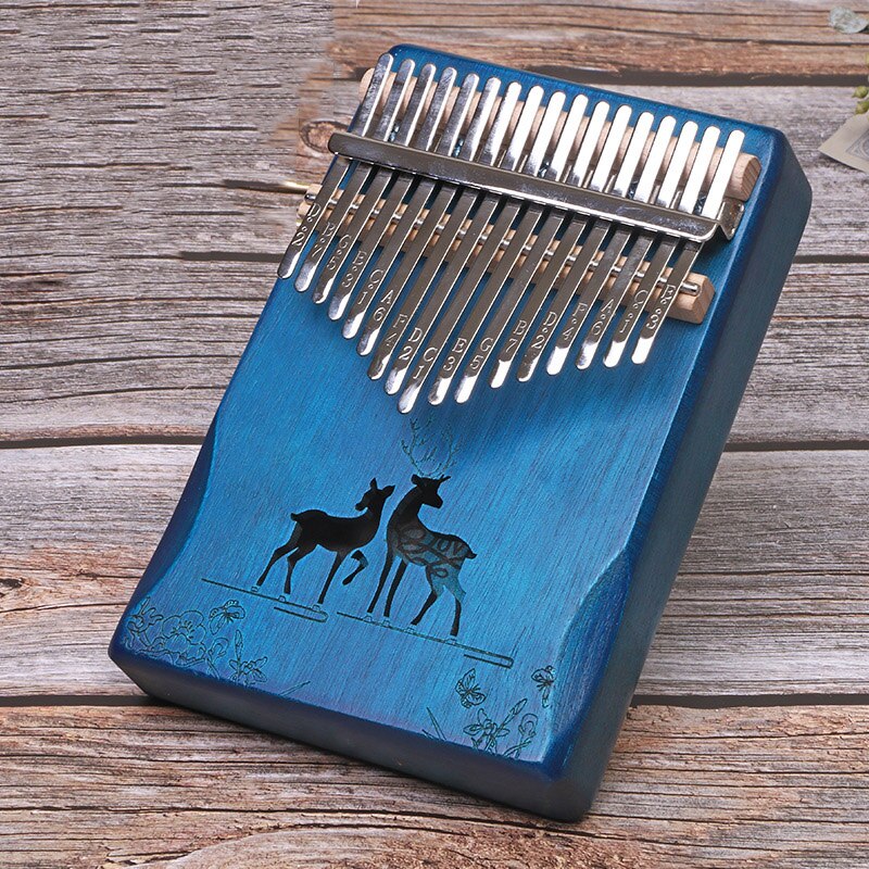 Kalimba 17 Keys Thumb Piano Solid Wood Portable Keyboard Instrument Mahogany Wooden African Kalimba Finger Piano: Couple Dear Blue
