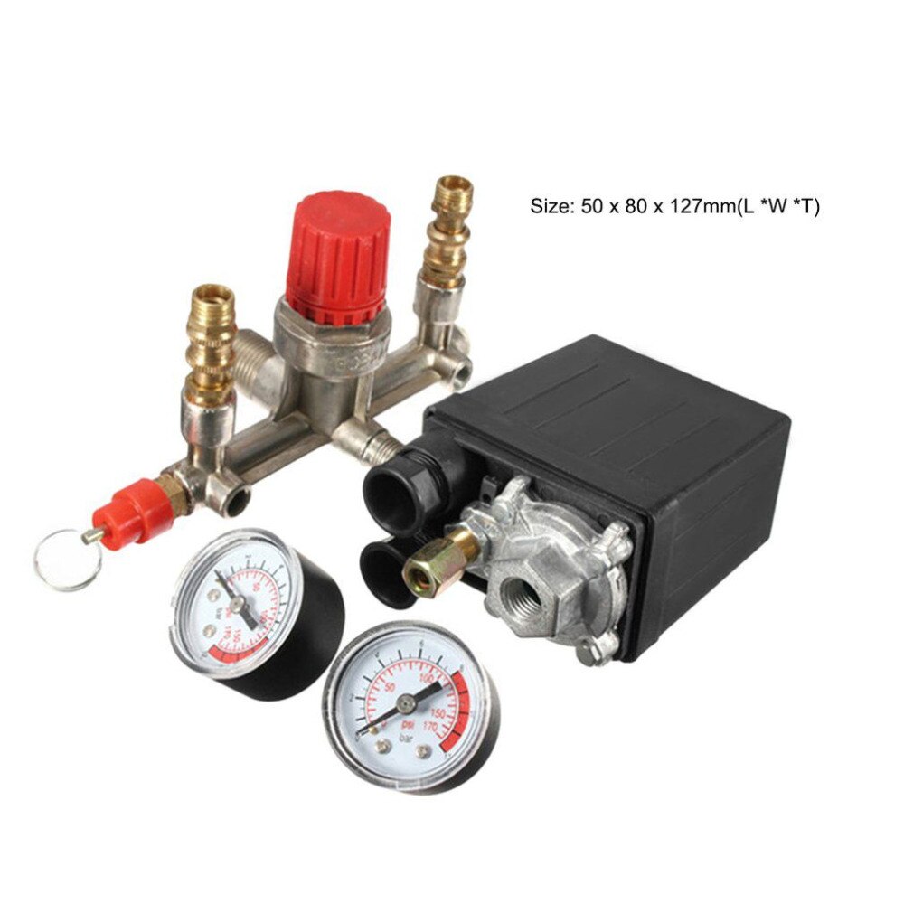 Adjustable Pressure Switch Air Compressor Switch Pressure Regulating with 2 Press Gauges Valve Control Set 230V