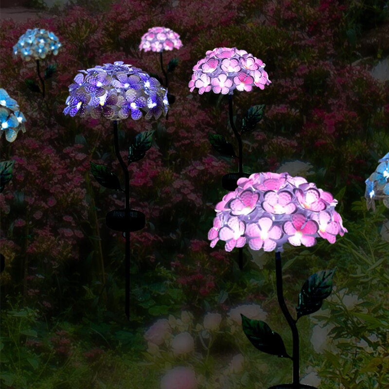LED Solar Garden Light Artificial Hydrangea Simulation Flower Light Outdoor Lawn Landscape Stakes Lamps For Courtyard Decor