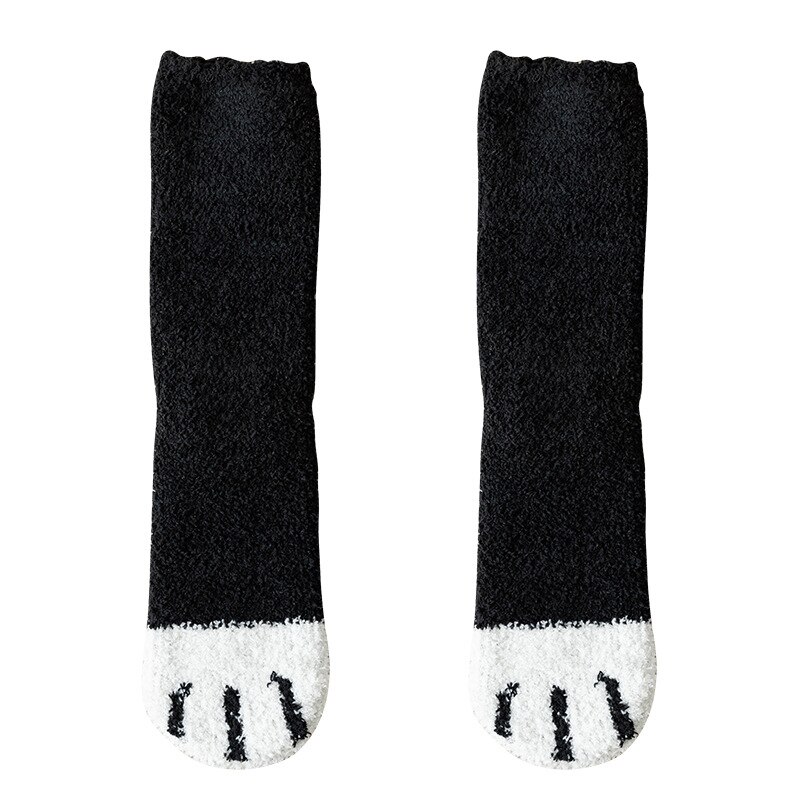 Girls Winter Cat Claws Lovely Thick Warm Sleep Floor Socks Plush Coral: Black
