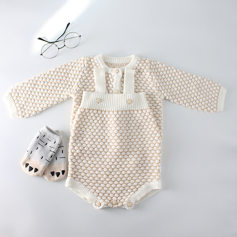 FOCUSNORM 0-24M Autumn Winter Baby Girls Boys Romper/Sweater Coat Solid Button Knit Warm Outfits