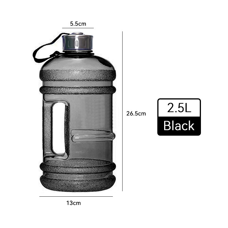3700ml store vannflaske shaker flaske med håndtak utendørs fitness løpe gym trening plast sports vannflasker: Svart 2.2l
