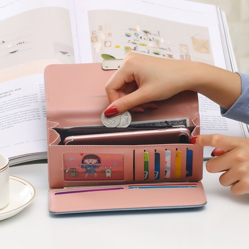 portefeuille pour femmes Simple Pu longue Tri-fold sac grande capacité Multi carte porte-bits étudiants femmes portefeuille porte-monnaie