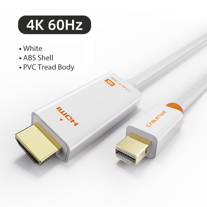 CABLETIME Mini Displayport a HDMI cavo 4K/HD Thunderbolt 2 Mini Display Port cavo adattatore per MacBook Air Mini DP a HDMI C054: White 4K 60hz / 1.8m