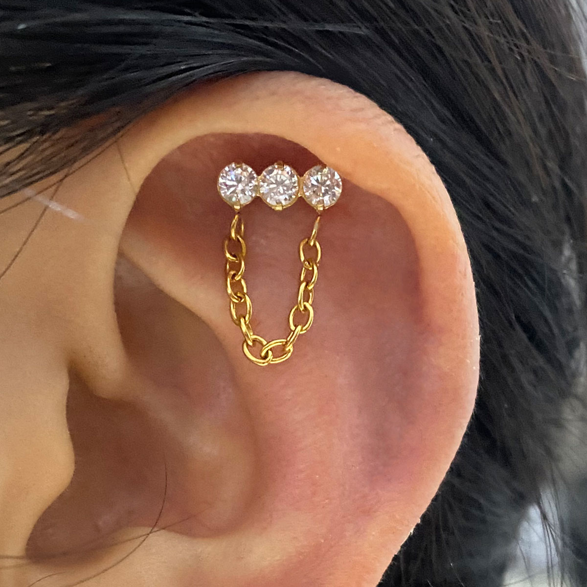 1PC Trendy Stainless Steel Cubic Zirconia Chain Studs Earring For Women Helix Tragus Lobe Cartilage Piercing Body Jewelry