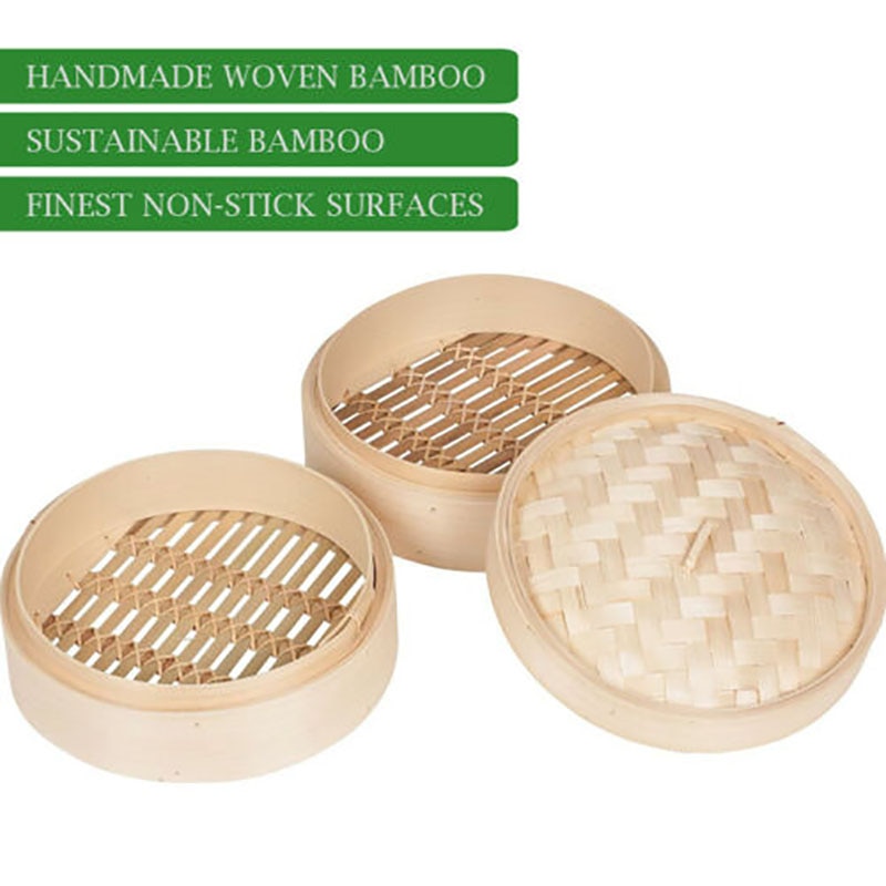 Kinesisk bambus dampkoger 8 tommer 20cm med låg - dimsum dumplings