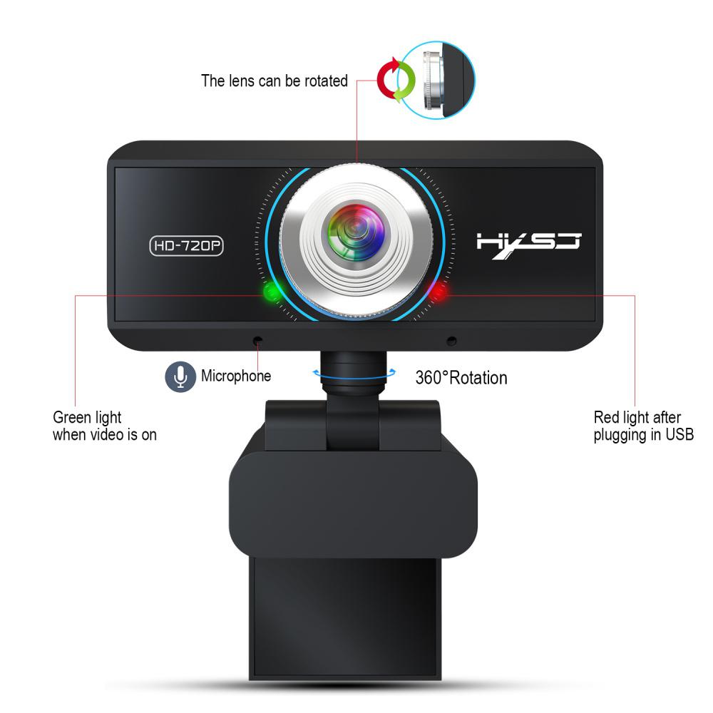 HXSJ S90 HD Webcam 720P Web Cam 360 Gradi di Rotazione Della Macchina Fotografica del PC Video Registrazione Con Microfono Riduzione Del Rumore