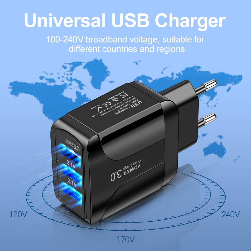 EU/US Plug USB Quick Charge 3.0 Fast Charging Universal Wall Mobile Phone Chargers For iphone11 Samsung Huawei Dual-port Charger