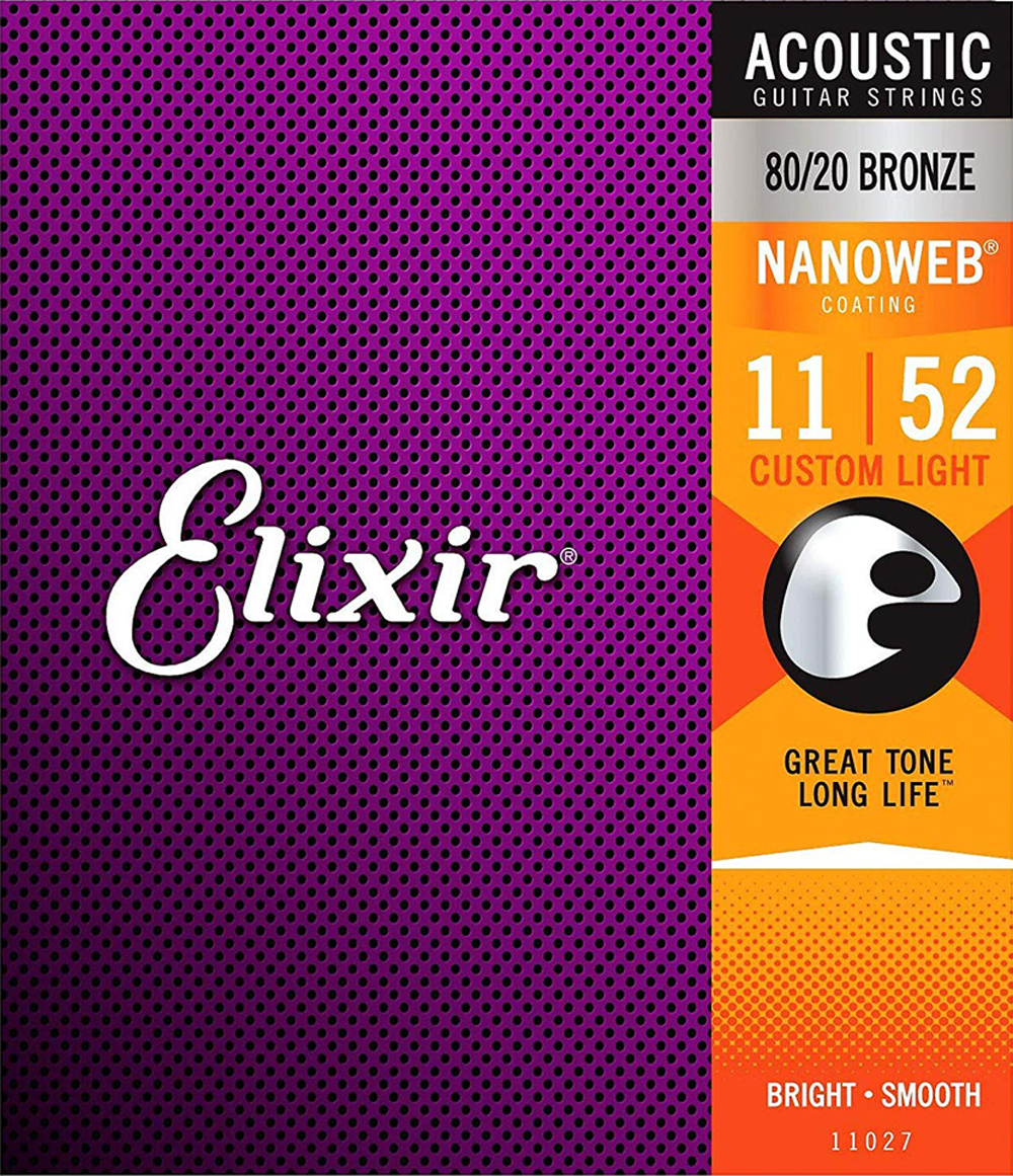 Elixir Nanoweb 11027 Coating 80/20 Brons Akoestische Gitaar Snaren Custom Light 011-052