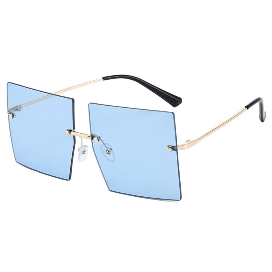 Luxe Helder Rood Roze Oversized Zonnebril Voor Vrouwen Randloze Grote Vierkante Zonnebril Getinte Kleur Shades Eyewear: Blauw