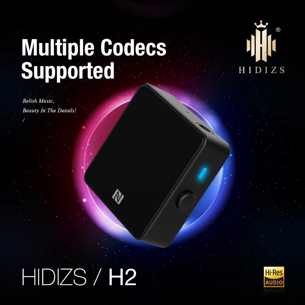 Hidizs H2 Lossless Bluetooth 5.0 Receiver Wireless 3.5mm AUX Jack Adapter NFC Dual HiRes Certified High Performance AMP Receiver