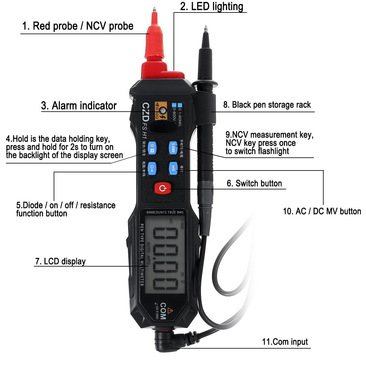 Digital Multimeter 6000 Counts Digital Display Pocket Pen Multimeter Multimeter Automatic Range Non-contact Voltage Detection