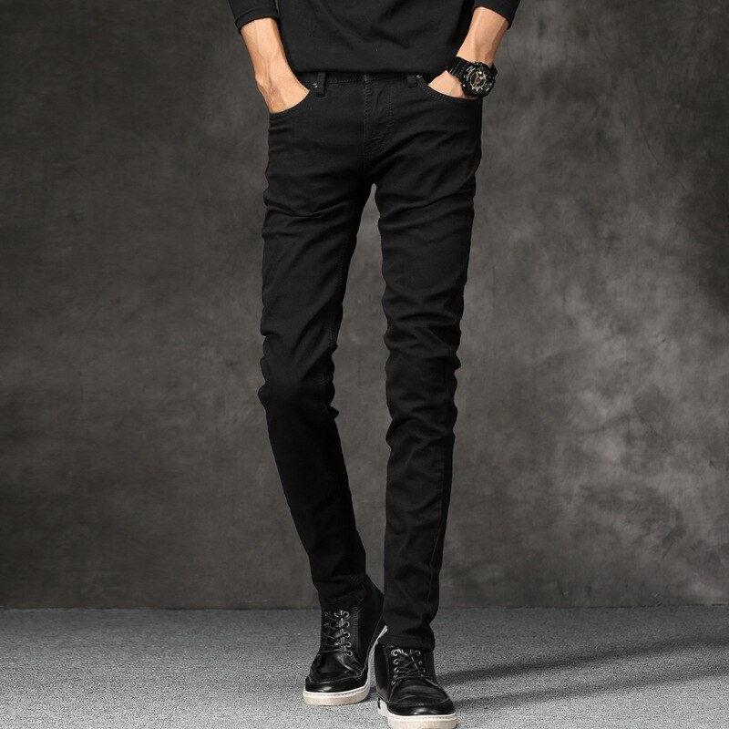 Korean Style Men Jeans Stretch Black Color Casual Pencil Pants Elastic Tight Trousers Streetwear Narrow Skinny Jeans Men