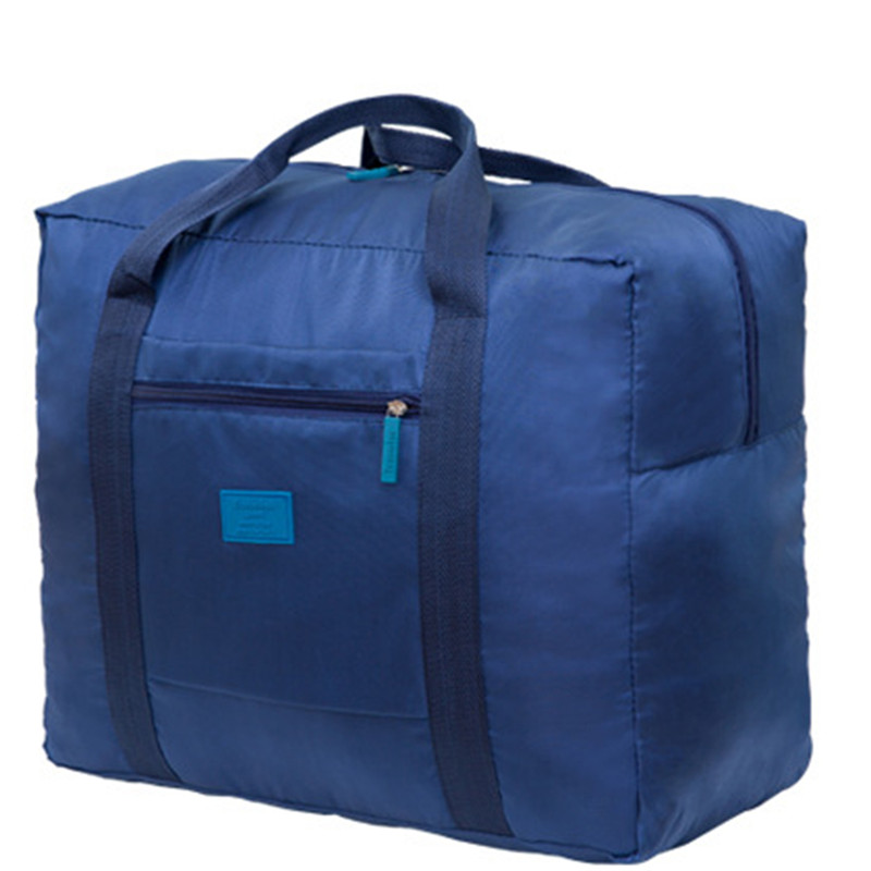 Nylon Foldable Travel Bag Large Capacity Hand Luggage Storage Bags WaterProof Business Travel Bags Outdoor Daily Handbags: Dark blue