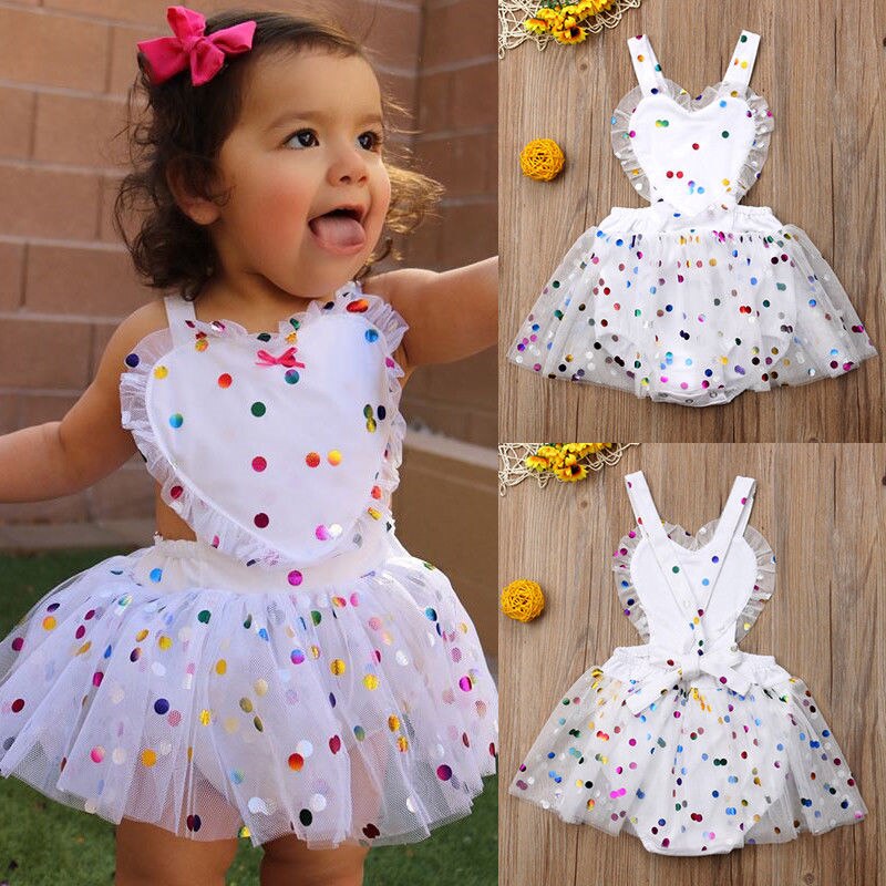 Baby Baby Meisje Polka Dot Romper Kleding Bodysuit Playsuit Jumpsuit Jurk Mode Sequin Tulle Tutu Romper Jurk Outfits