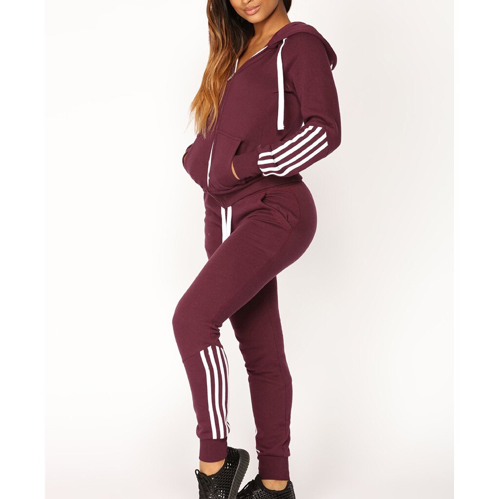 Mode Vrouwen Trainingspak Casual Streep Rits Lange Mouw Trui Sport Tops + Lange Broek Set Herfst Winter Pak Gym Sportkleding #11