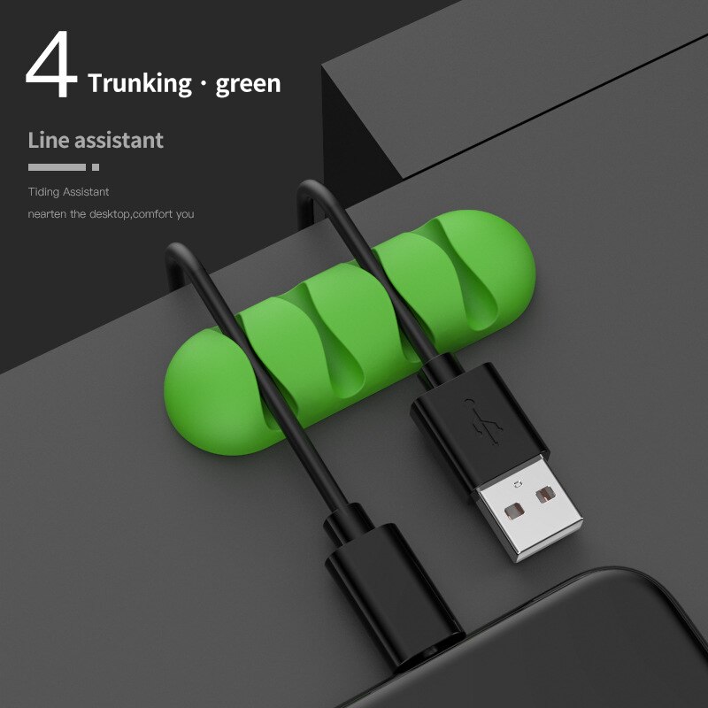 Silicone Cable Organizer Flexible Cable Winder Management Clips Earphone Cable Holder Protector For Mouse Keyboard Headphone: Green 4 holes