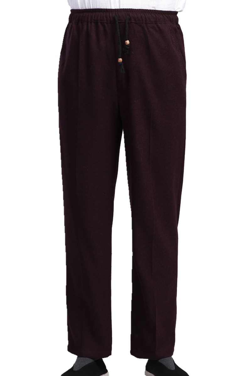 Chinese Traditional Trousers Men Men's Woolen Men Pants: Purple / XXXL