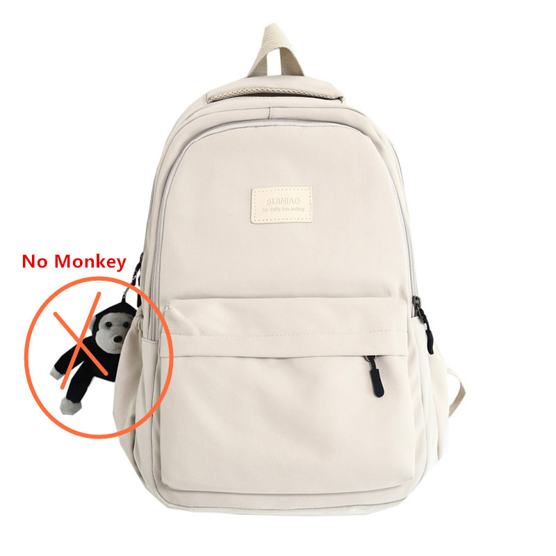 Zaino per scuola superiore Fengdong zaino per scuola in Nylon impermeabile stile semplice per studenti borsa per Laptop per studenti universitari: Beige-No Monkey